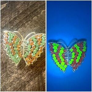 Vintage Butterfly Brooch Glows Under UV Black